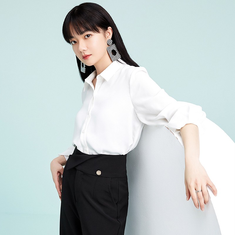 金苑设计感女小众2020新款春装韩版衬衣职业白色雪纺衬衫A2019023